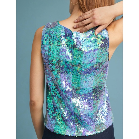 MAEVE by ANTHROPOLOGIE Amatheia Blue Sleeveless Sequin Top Women's Size 8 - Picture 3 of 14